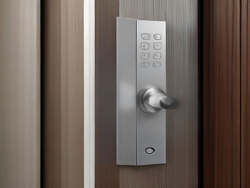 A modern smart lock installed on a residential door - keyless entry system